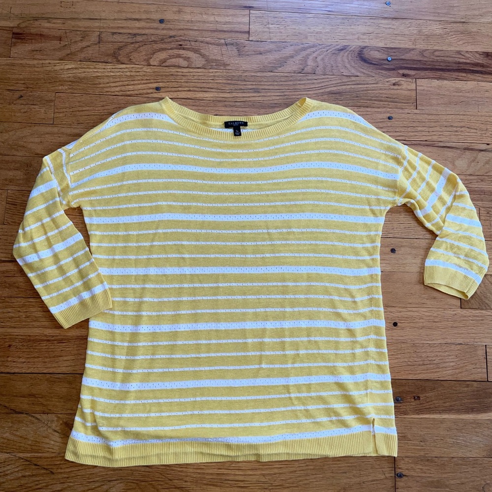 Talbots Yellow and White Striped Boatneck Sweater